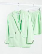 Weekday Yoko Two-piece Double Breasted Linen Effect Blazer In Bright Green