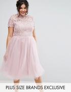 Chi Chi London Plus High Neck Lace Bodice Midi Dress - Purple