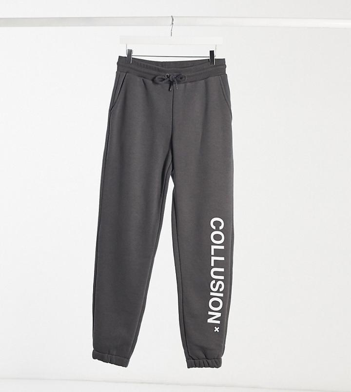 Collusion Unisex Logo Sweatpants In Dark Gray-grey