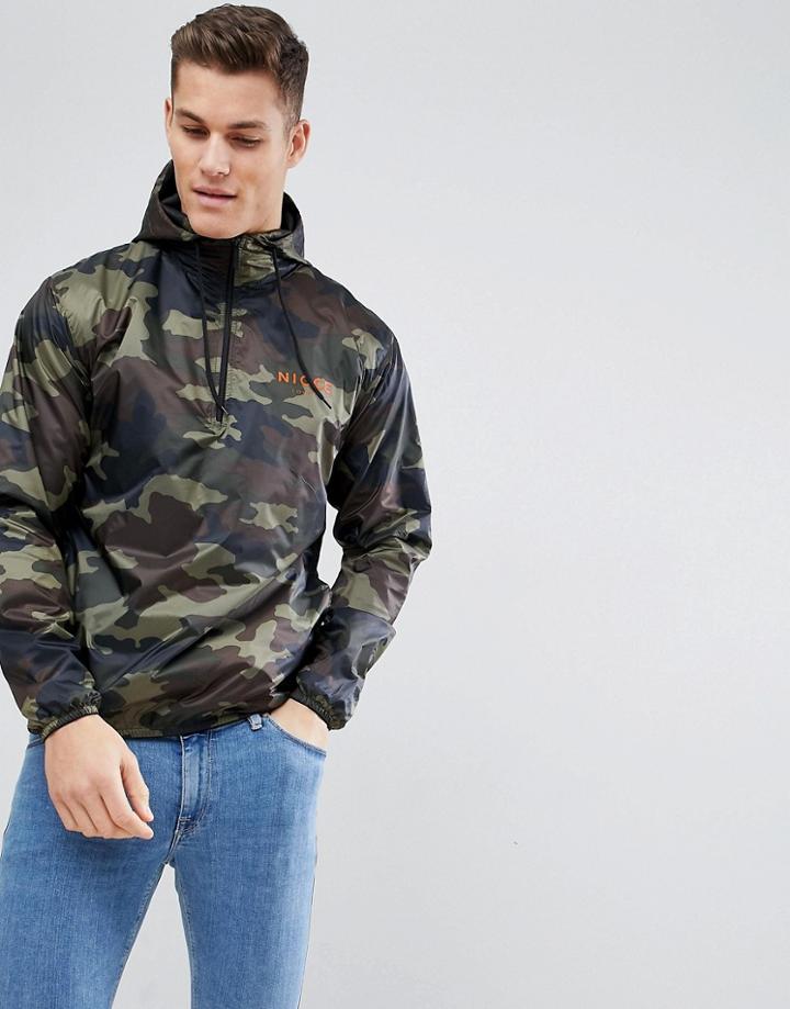 Nicce London Overhead Jacket In Camo - Green