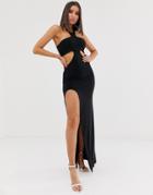 Club L London Cutout Maxi Dress With Thigh Split In Black - Black