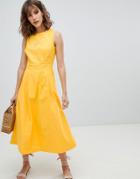 Warehouse Tie Back Midi Dress - Yellow