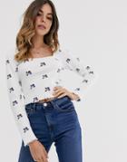 Asos Design Fitted Top With Scoop Neck In Floral Embroidery