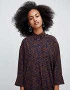 Monki Amy Dress Dark Blue Hand Drawn Flower - Blue