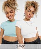 Weekday Sabra Organic Cotton 2 Pack Cropped T-shirt In White And Green-multi