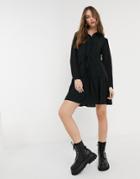 New Look Tie Waist Tiered Shirt Dress In Black