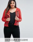 Asos Curve Premium Mixed Lace Panel Jacket In Red - Red