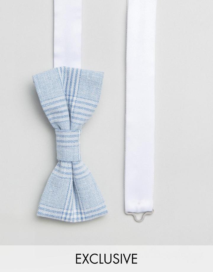 Heart & Dagger Wedding Bow Tie In Check - Blue