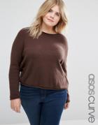 Asos Curve Cropped Sweater With Rolled Edge In Fluffy Yarn - Brown