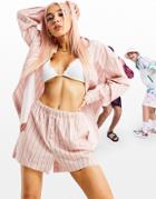 Asos Design Mix And Match Oversized Cotton Poplin Shirt In Pink Stripe