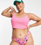 Collusion Plus Recycled Floral Print High Leg Bikini Bottom In Pink