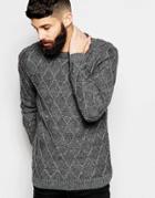 Asos Cable Knit Sweater With Wool - Gray