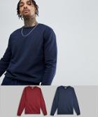 Asos Design Sweatshirt 2 Pack Navy/burgundy Save - Multi