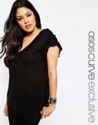 Asos Curve Tunic Top With Ruffle Trim - Black