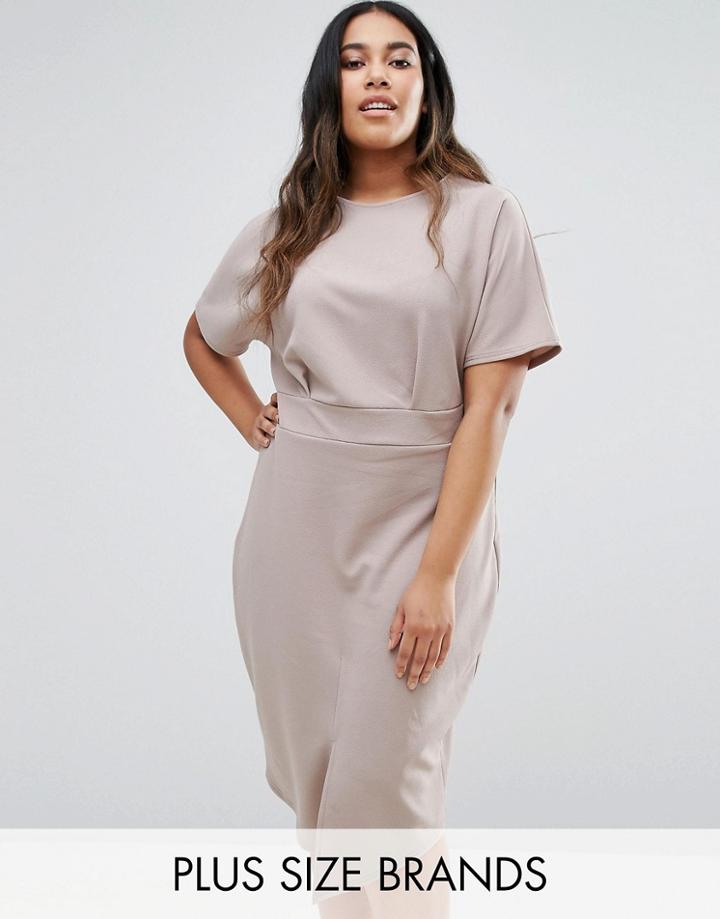 Club L Plus Office Midi Dress With Split Front - Gray