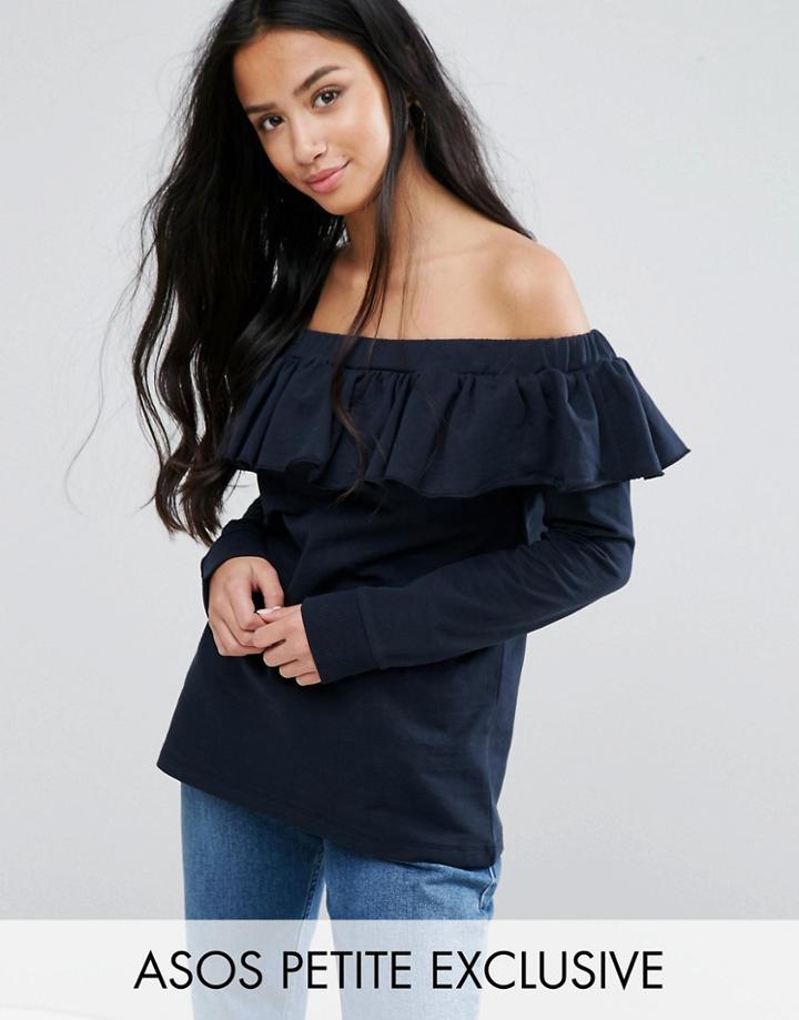 Asos Petite Sweatshirt With Off Shoulder Ruffle Detail - Multi