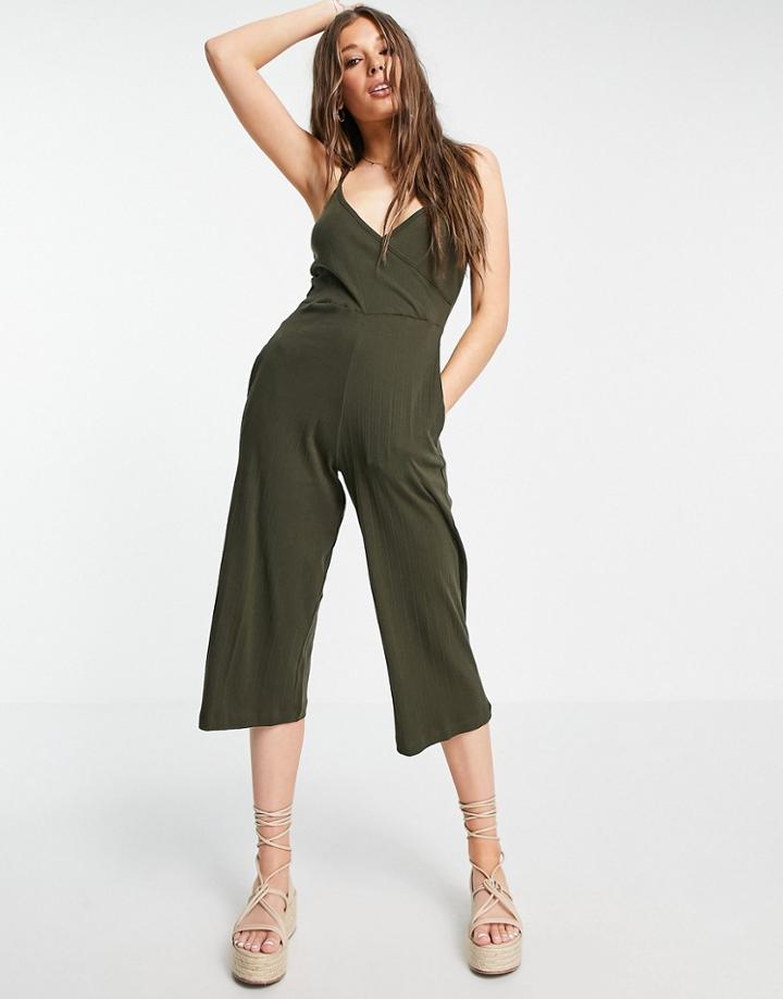 Brave Soul Iris Cami Strap Jumpsuit In Khaki-green