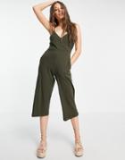 Brave Soul Iris Cami Strap Jumpsuit In Khaki-green