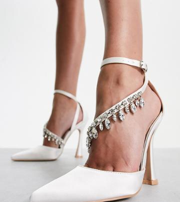 Be Mine Wide Fit Bridal Isadora Heeled Shoes With Embellished Detail In White