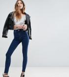 Asos Design Tall Ridley High Waist Skinny Jeans In Deep Blue Wash - Blue
