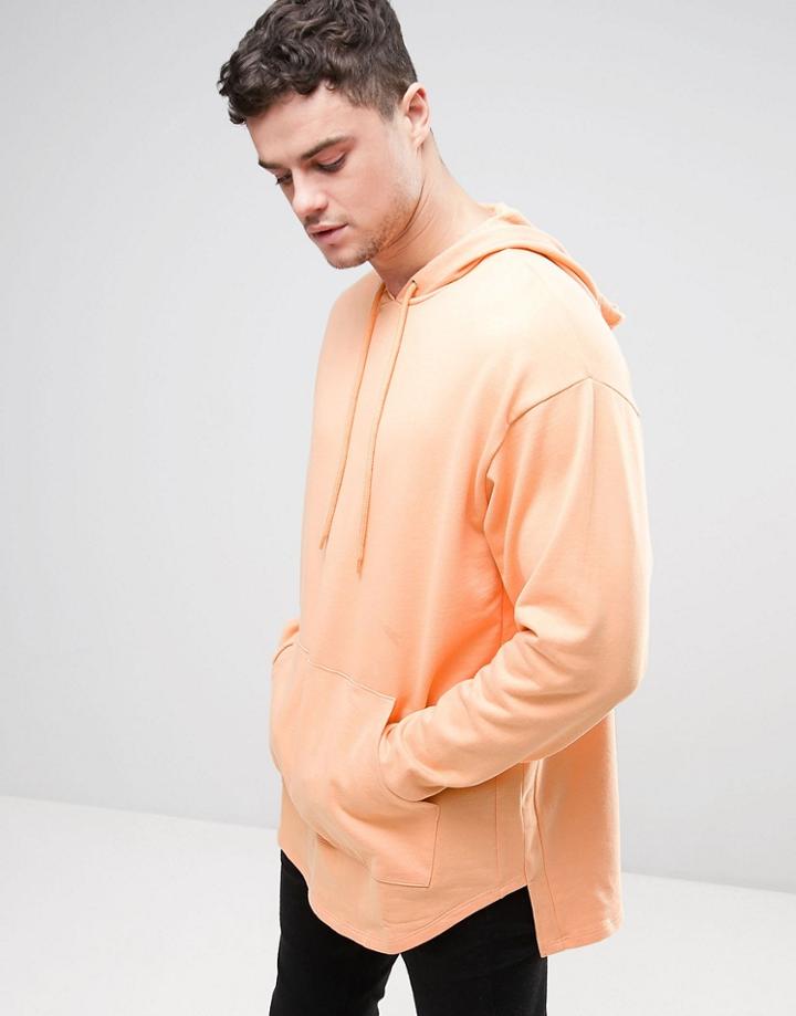 Asos Oversized Super Longline Hoodie With Stepped Hem - Orange