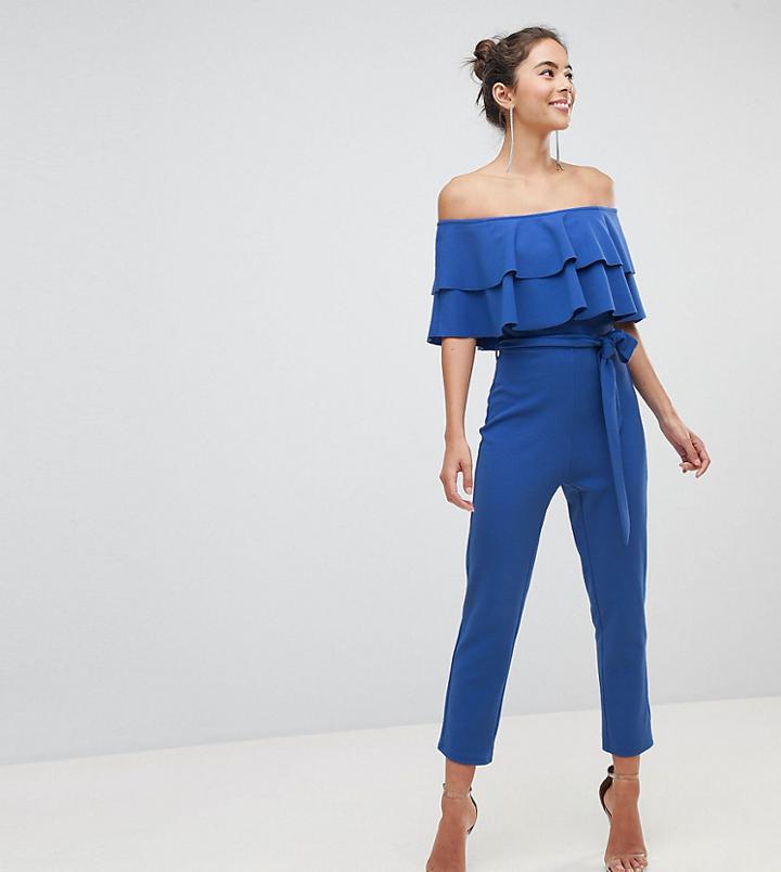 Silver Bloom Bandeau Frll Front Jumpsuit - Blue