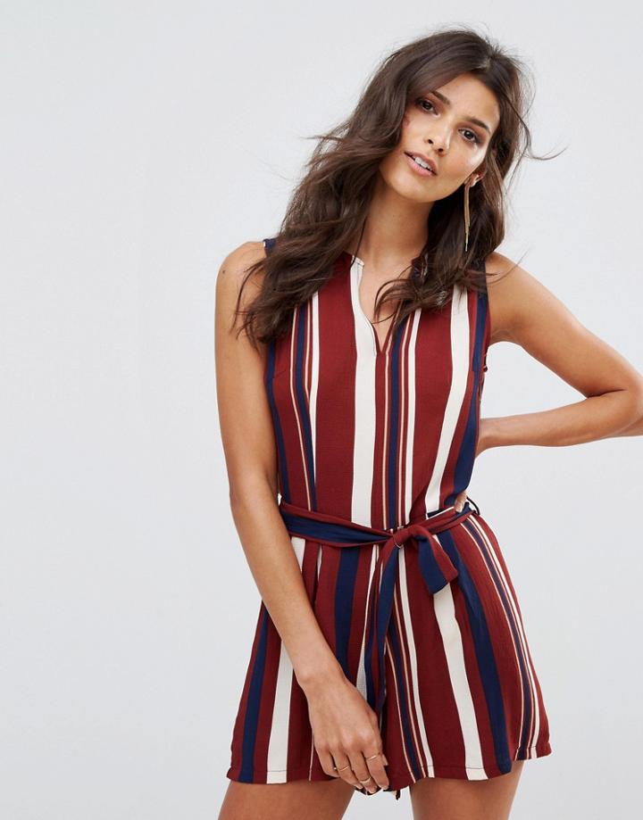 Ax Paris Striped Romper - Red