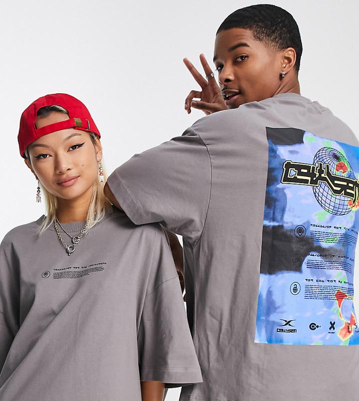 Collusion Unisex Oversized T-shirt With Print In Charcoal-gray
