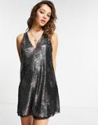 Free People Double Take Printed Mini Dress In Black