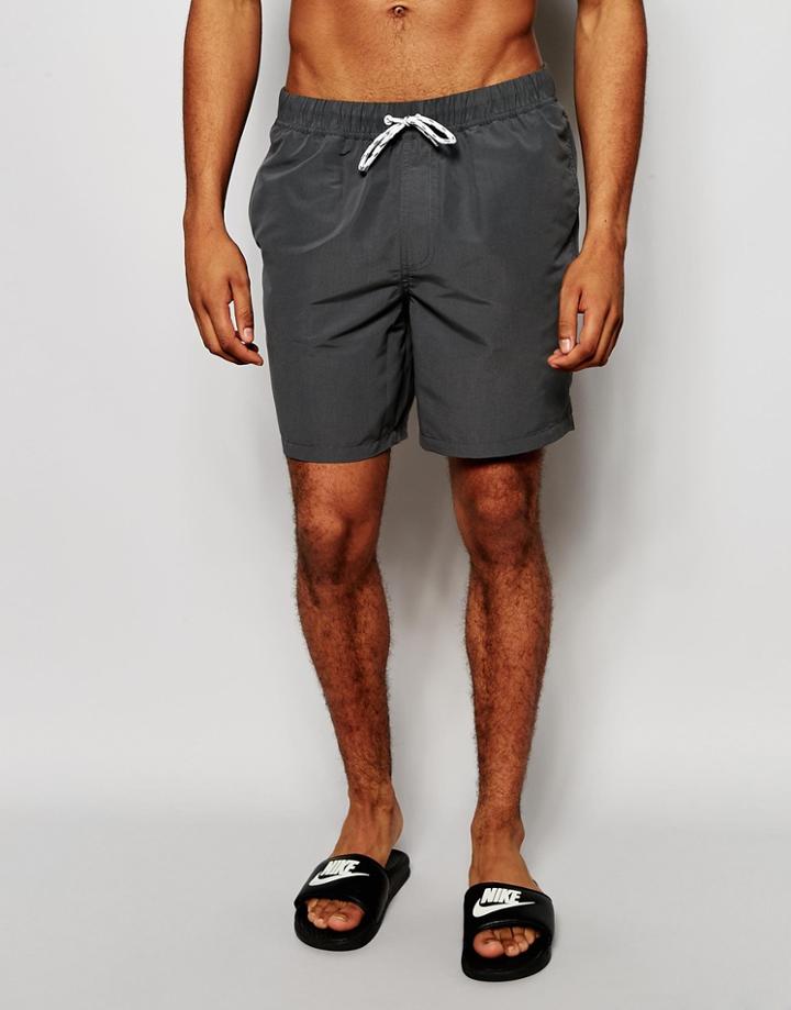 Asos Mid Length Swim Shorts In Dark Gray - Gray