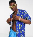 Collusion Butterfly Print Camp Collar Beach Shirt In Blue