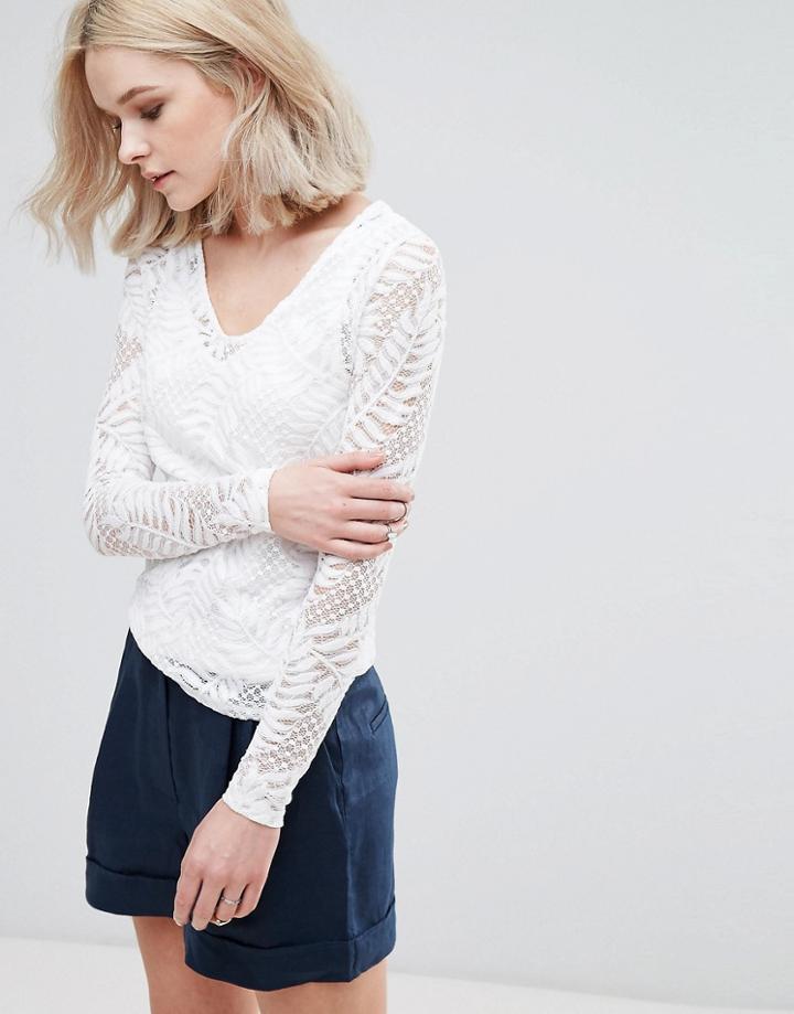 Vila Textured Long Sleeve Top - White