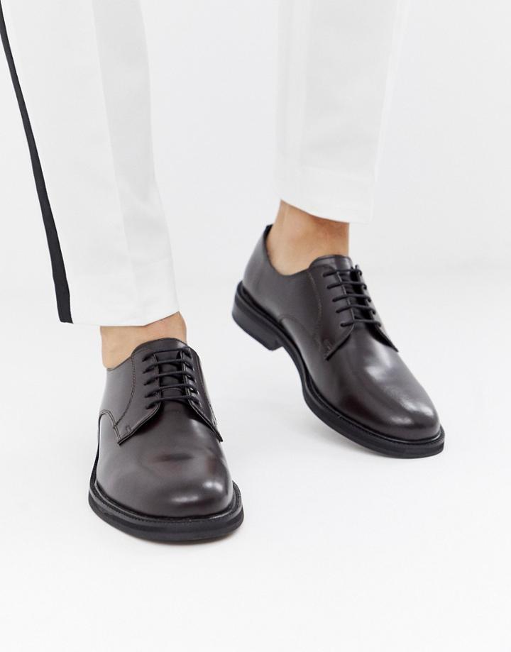 River Island Leather Lace Up Shoes With Heavy Sole In Dark Burgundy-red
