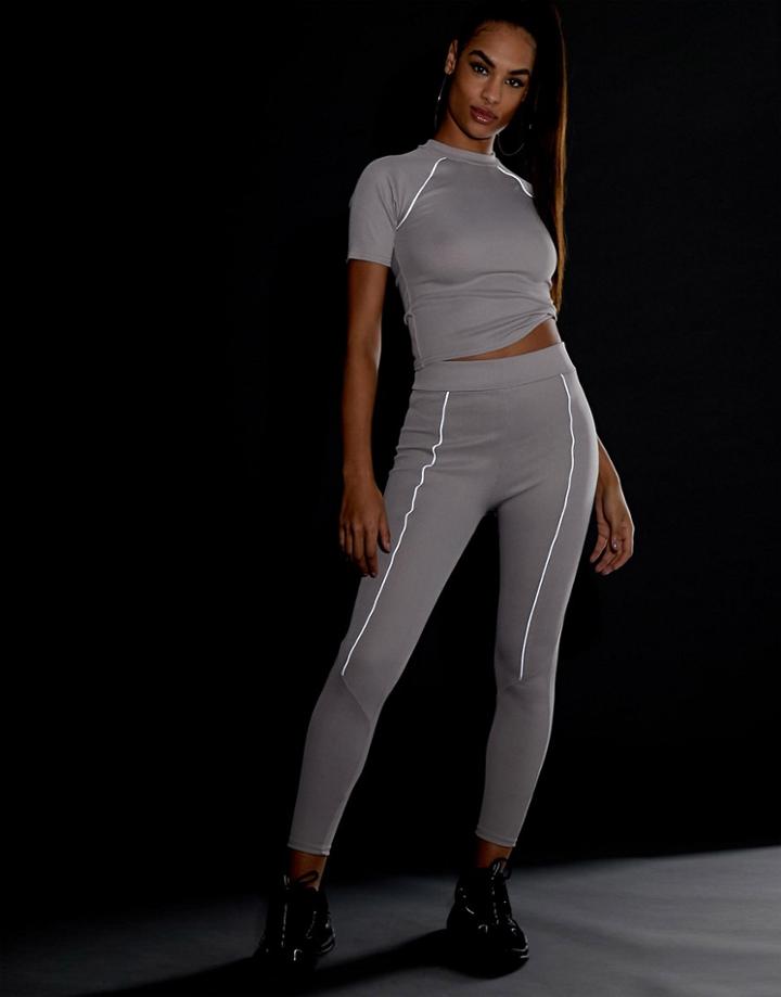 Asos Design Two-piece Rib Legging With Reflective Piping - Gray