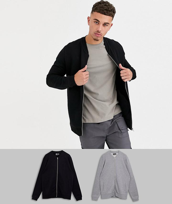 Asos Design Jersey Bomber Jacket 2 Pack Black/gray Marl-multi