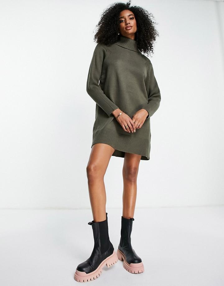 River Island Batwing Sweater Dress In Khaki-green