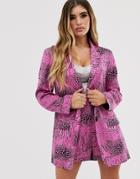 Asos Design Pink Animal Suit Blazer-multi