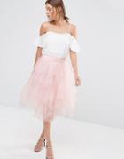 Chi Chi London Tulle Midi Skirt In Layers - Pink