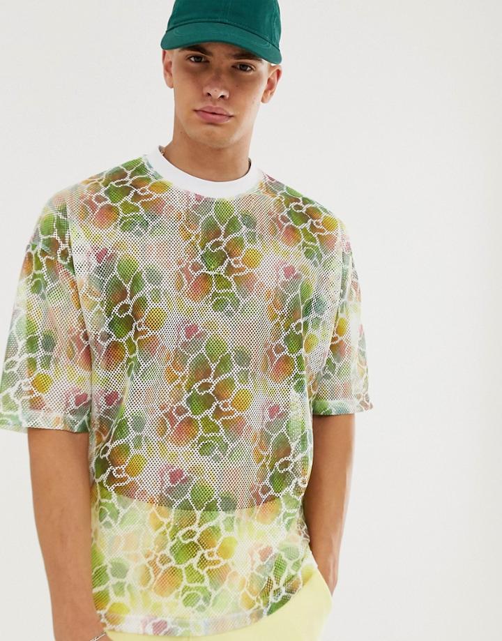 Asos Design Oversized T-shirt In Animal Print Mesh - Multi