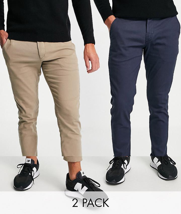 Jack & Jones Intelligence 2 Pack Chinos In Beige & Navy-multi