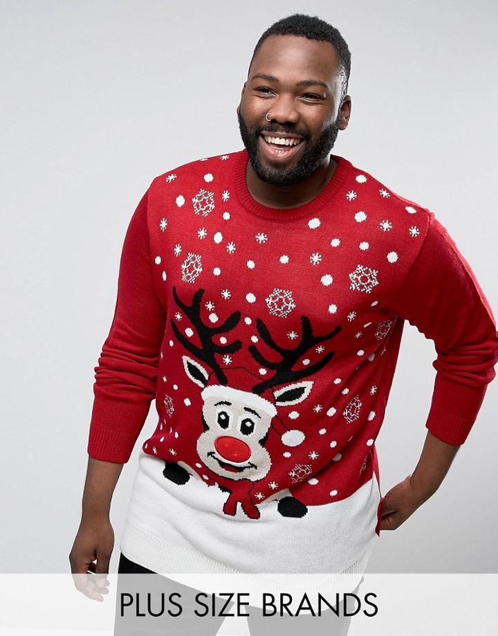 Duke Plus Holidays Musical Sweater With Rudolph Light Up Nose In Red -