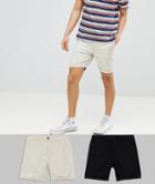 Asos Design 2 Pack Slim Chino Shorts In Black & Oatmeal Save - Multi