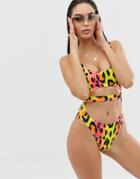 Asos Design Cut Out Belted High Leg Swimsuit In Animal Pop Print-multi