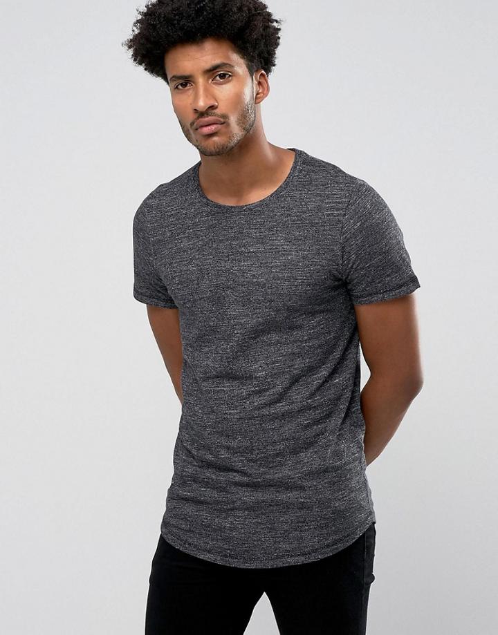 Jack & Jones Premium Longline Tee In Marl - Black