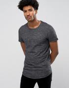 Jack & Jones Premium Longline Tee In Marl - Black
