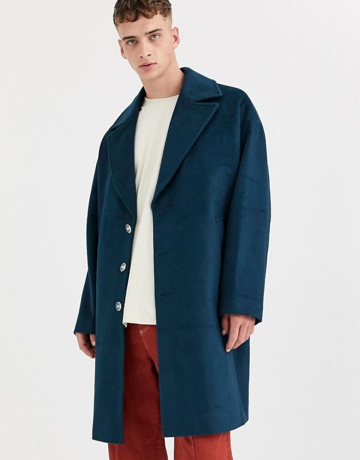 Asos White Overcoat In Wool Mix-blue