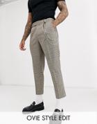 Asos Design Slim Crop Smart Pants In Gray Wool Mix Check With Chain