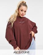 Asos Weekend Collective Curve Oversized Sweatshirt With Back Logo In Brown