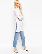 Asos Longline Top With Side Split And Turtleneck - White