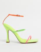 Asos Design Negotiate Barely There Diamante High-heeled Sandals In Neon-multi